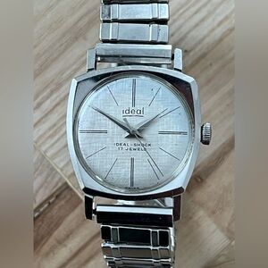 Ideal Rare Vintage Ideal-Shock 17 Jewels Mechanical Winding Watch Stainless Dial